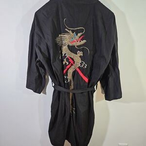 Vintage 90's Ichiban Made in Japan Dragon Embroidered Black Kimono Robe!